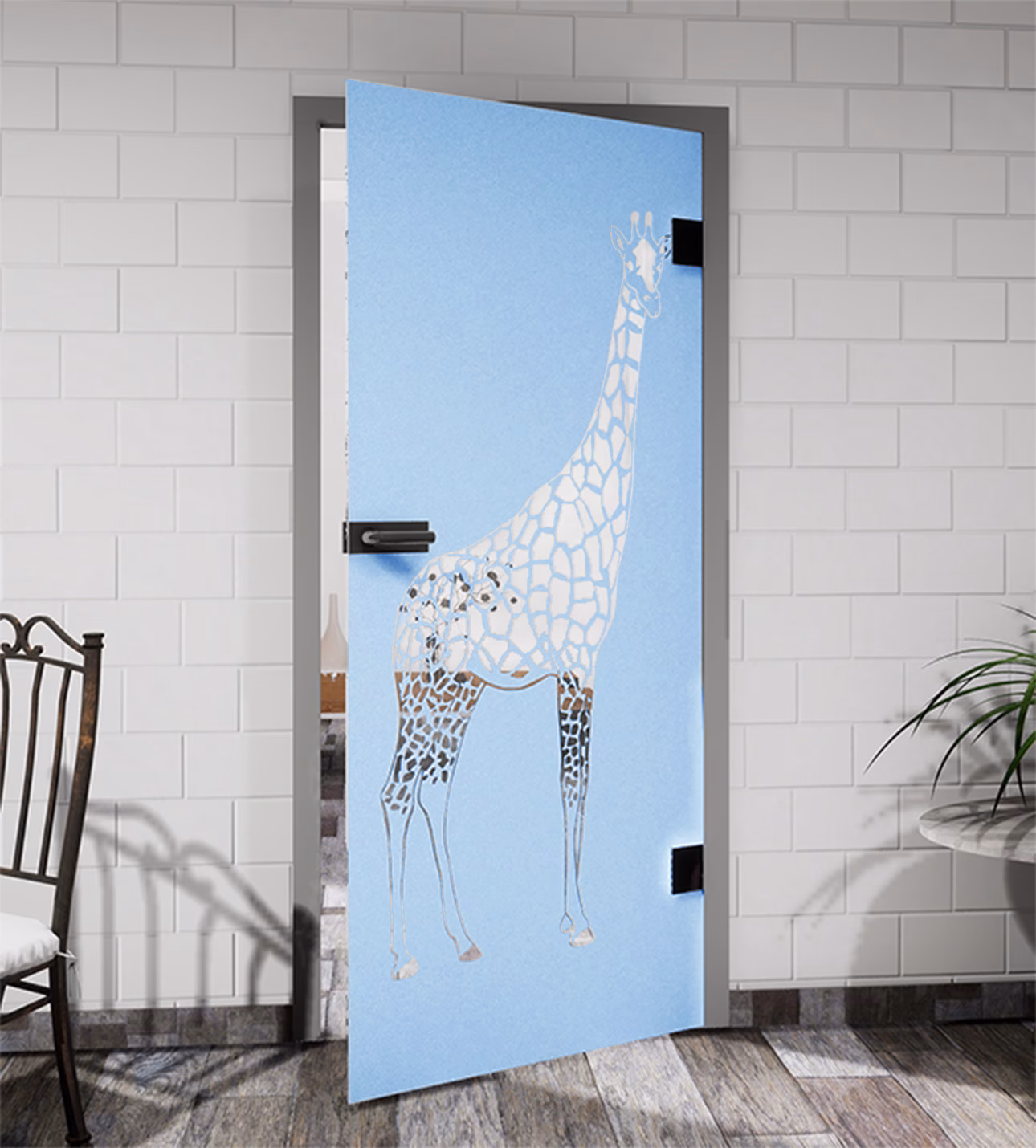 Glasdekor Giraffe pastell blau matt