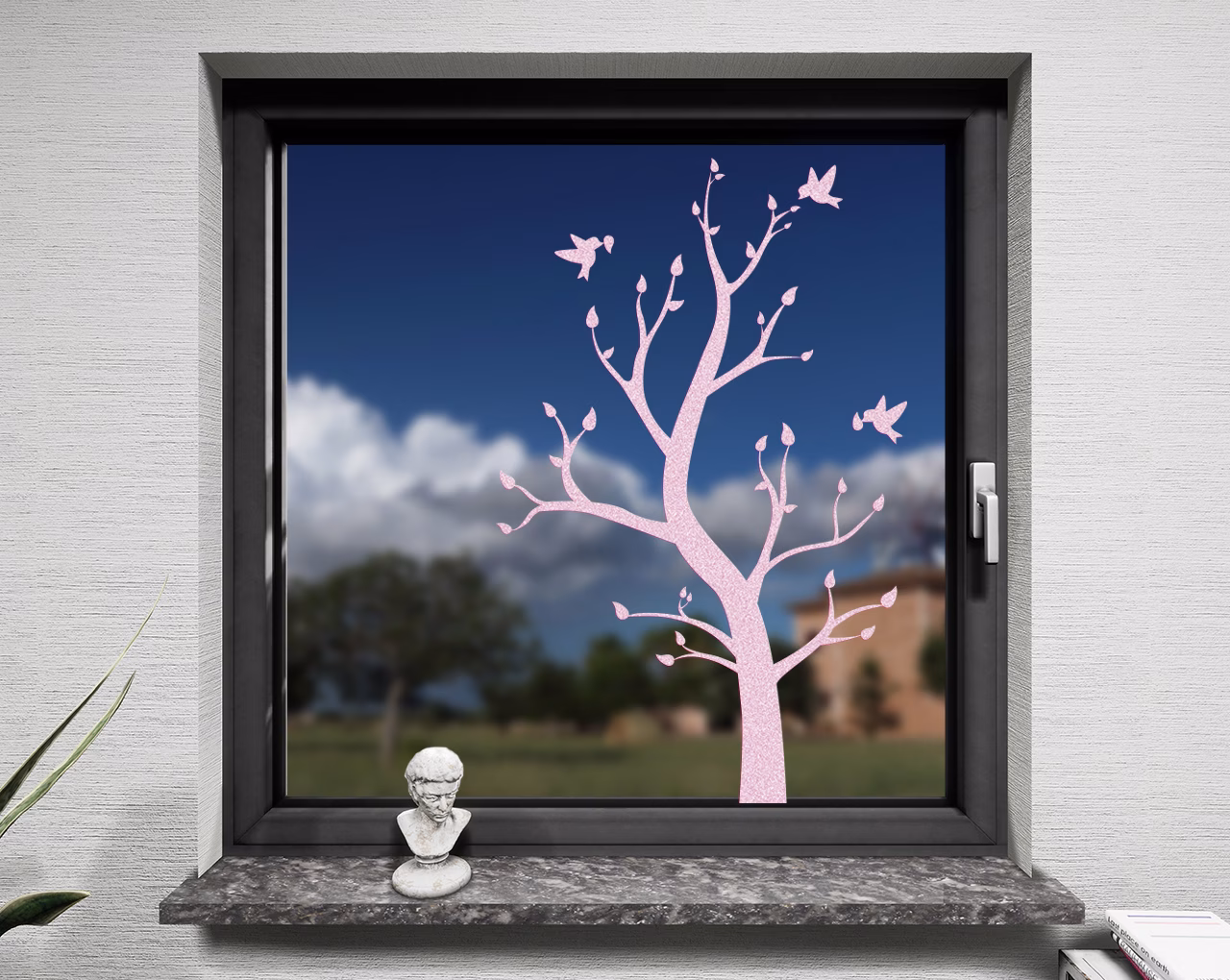 Fenstertattoo Herbstbaum pastell rosa matt
