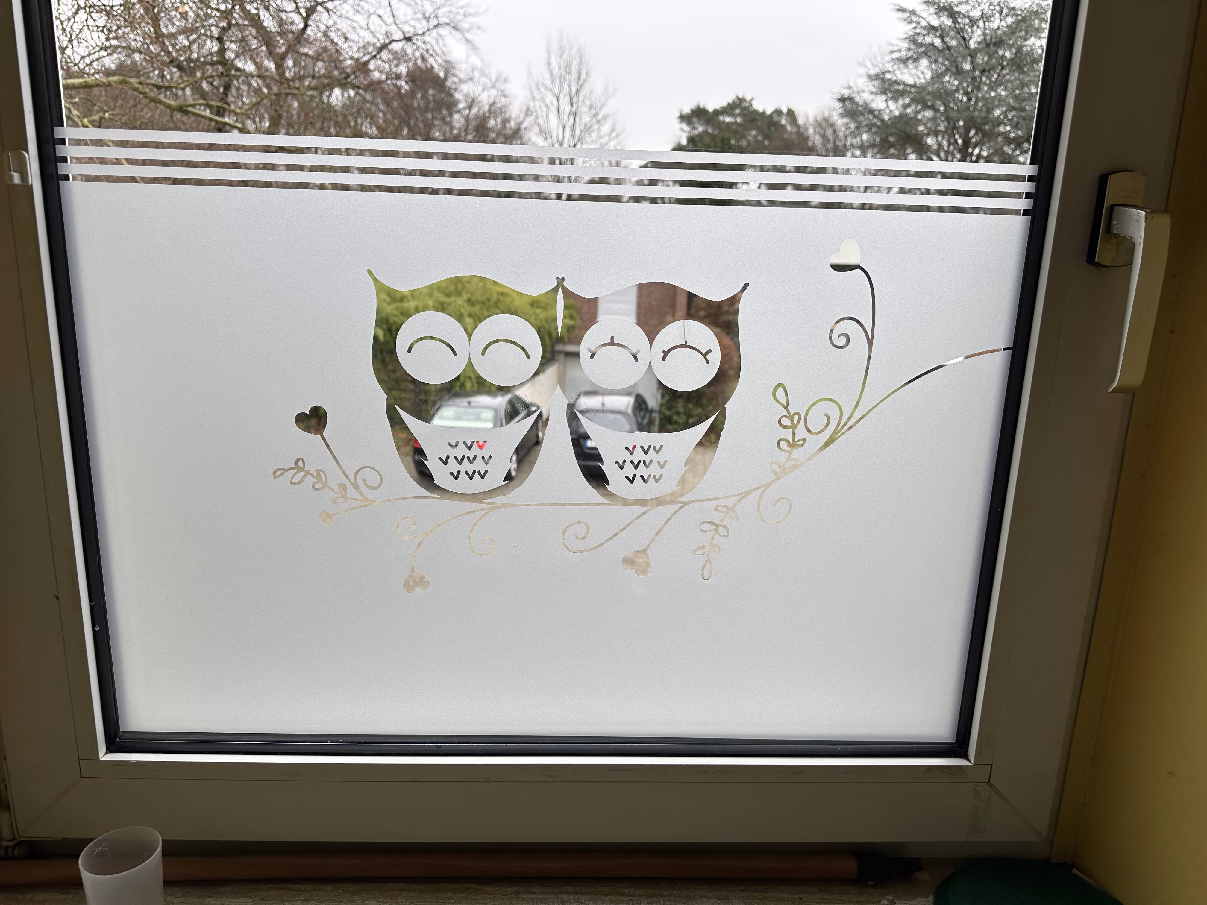 Glasdekor für Fenster, Eulenpaar