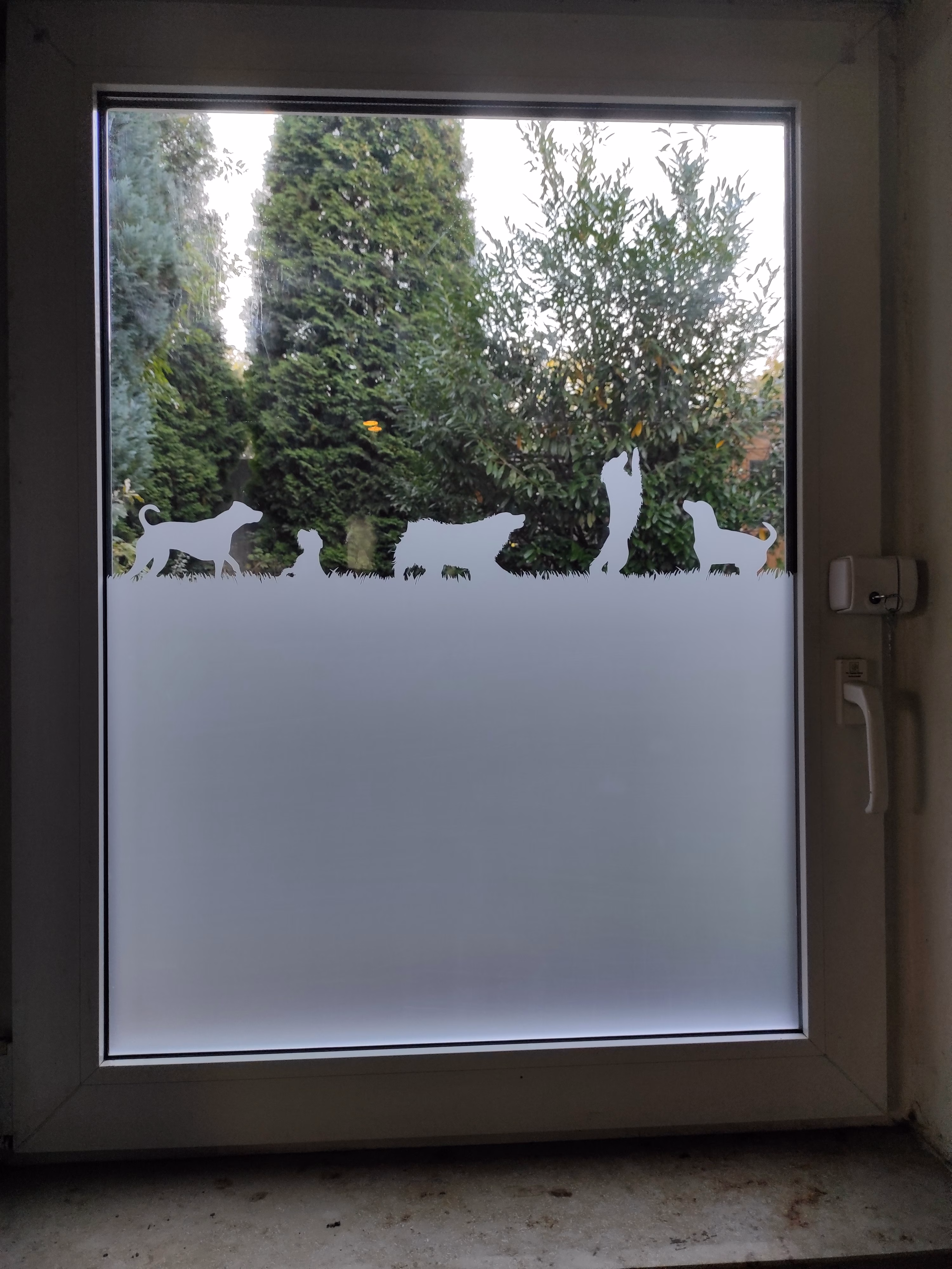 Glasdekor für Fenster, Hunde