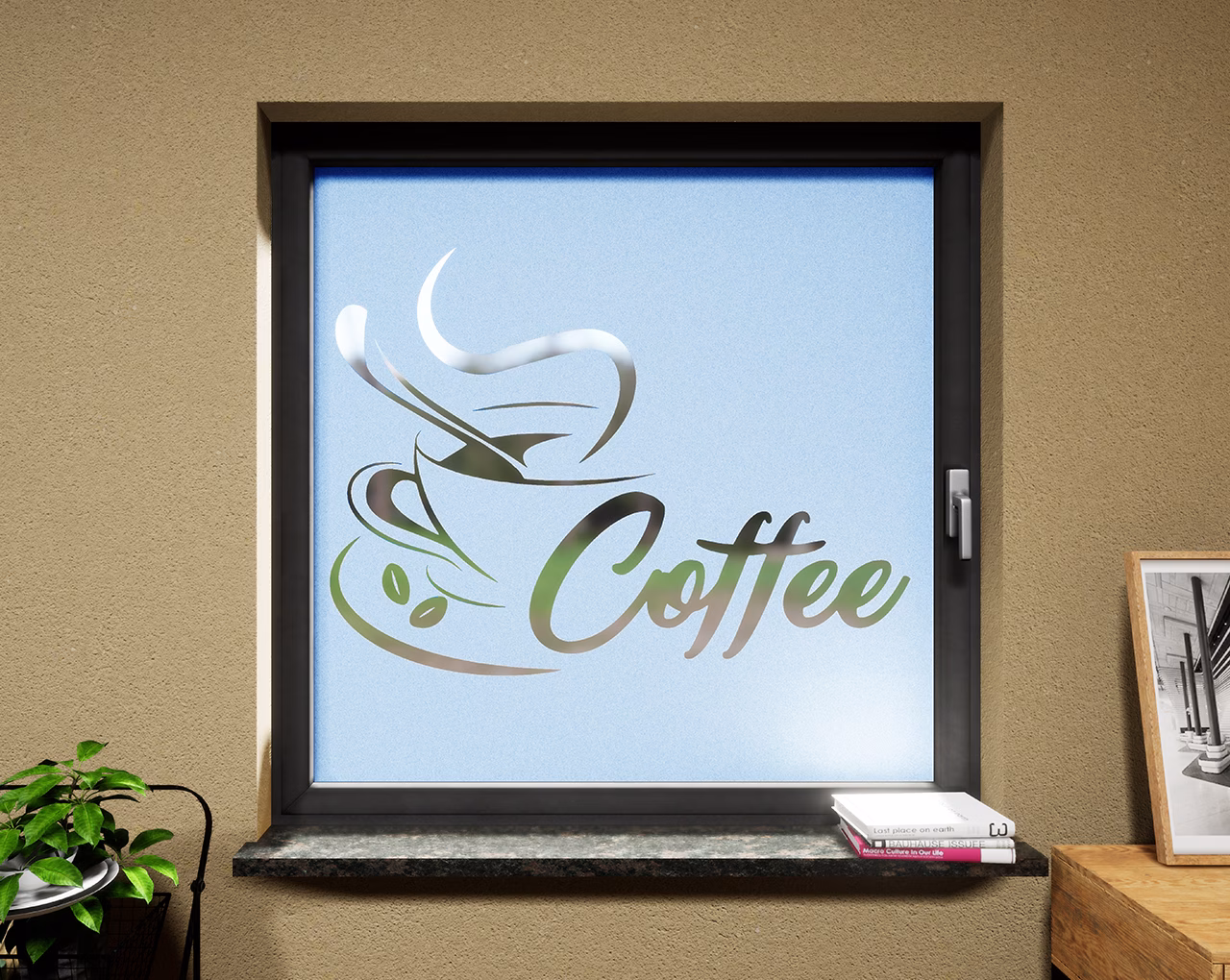 Glasdekor Kaffee pastell blau matt