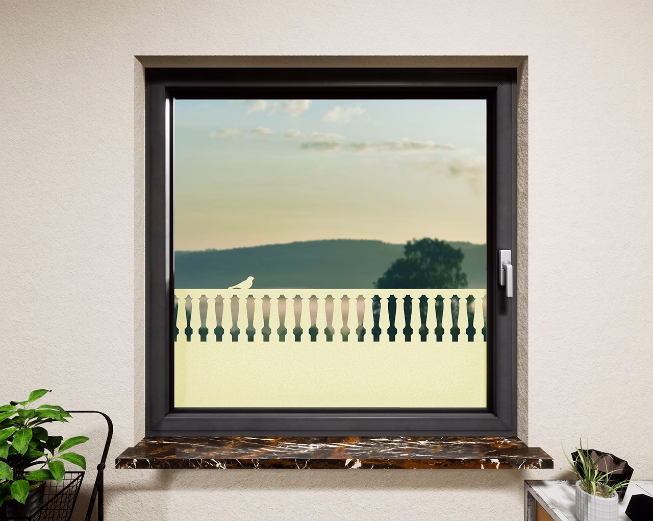 Glasdekor Veranda pastell gelb matt