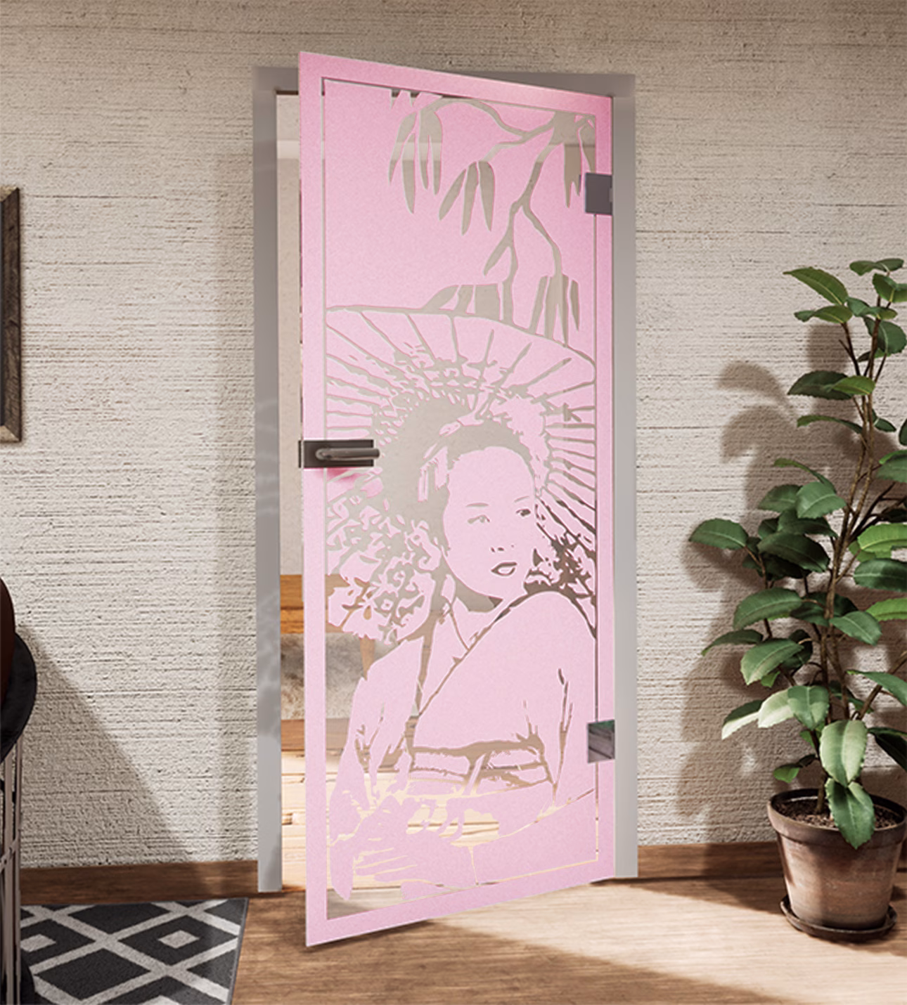 Glasdekor Geisha pastell rosa matt