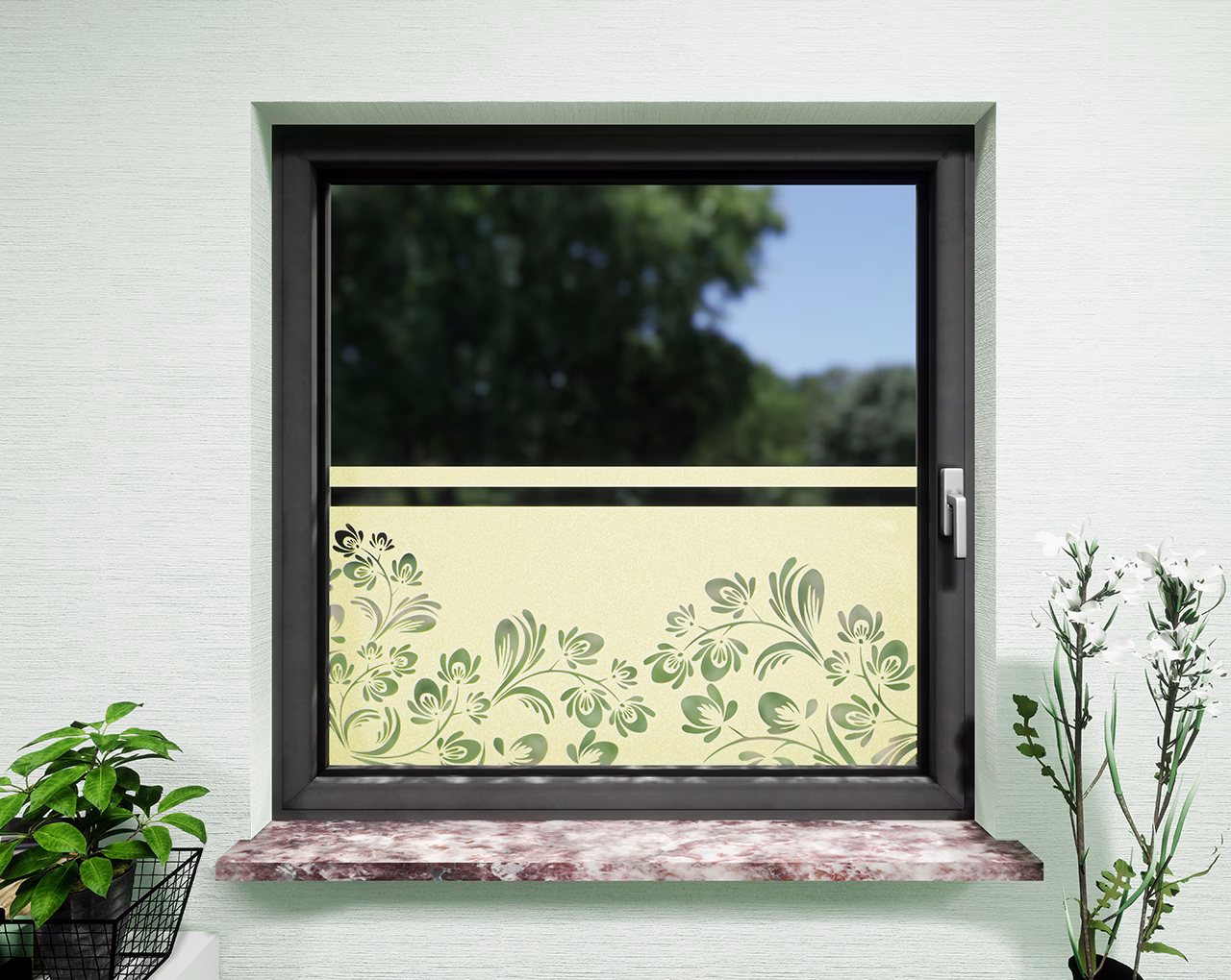 Glasdekor Ornamente Blumen pastell gelb matt