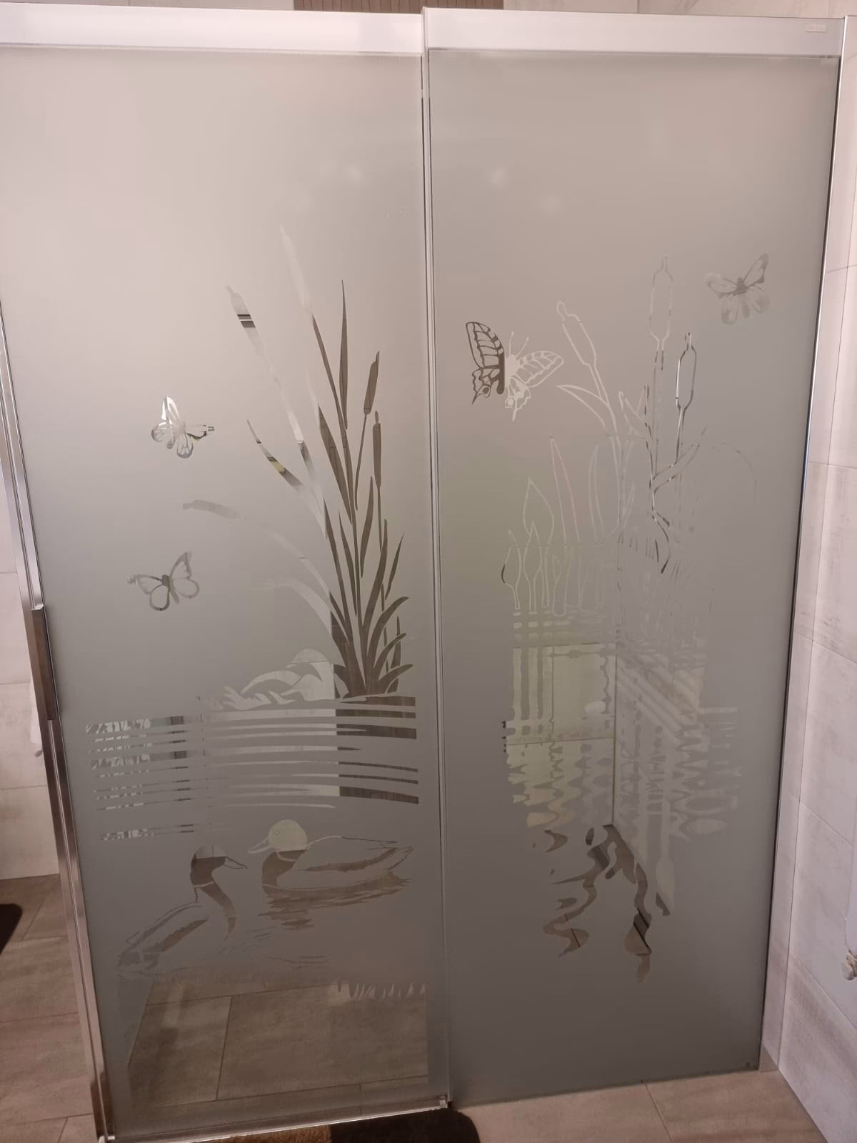 Glasdekor für Türen, Entenpaar