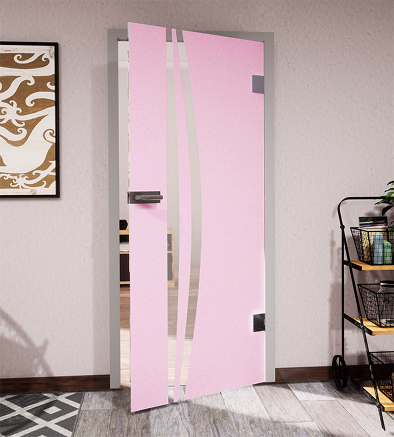 Glasdekor schmaler vertikaler Streifenbogen pastell rosa matt