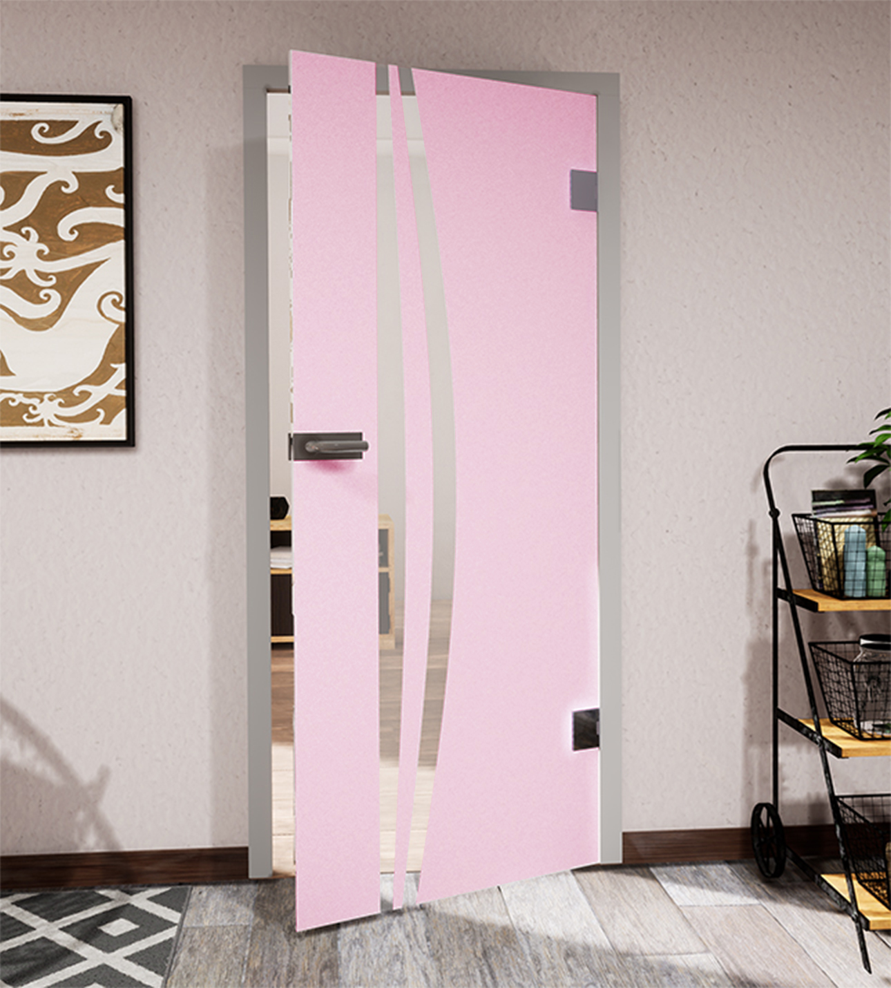 Glasdekor schmaler vertikaler Streifenbogen pastell rosa matt