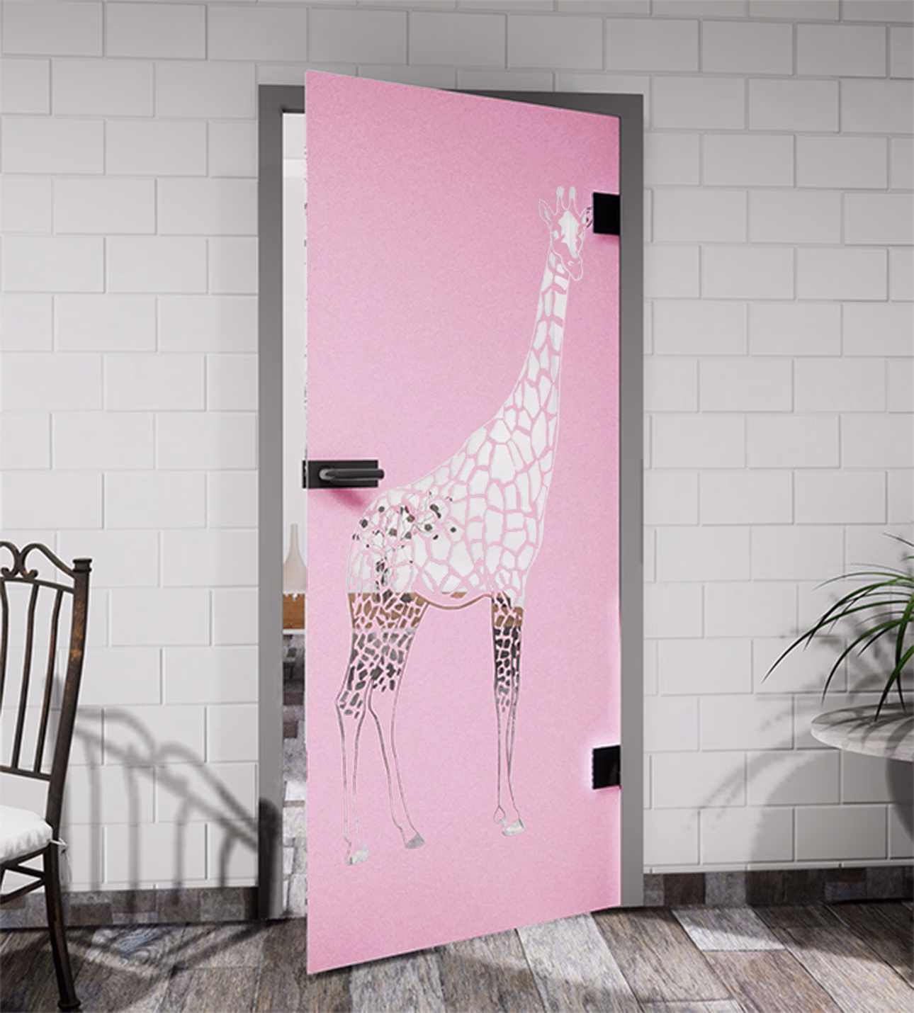 Glasdekor Giraffe pastell rosa matt