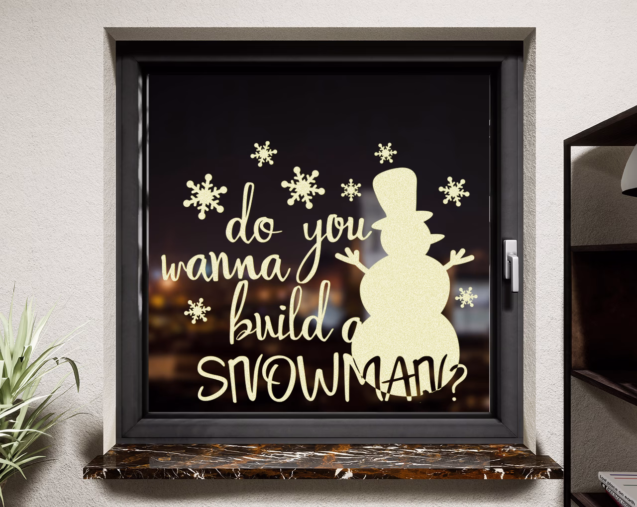 Fenstertattoo Schneemann pastell gelb matt