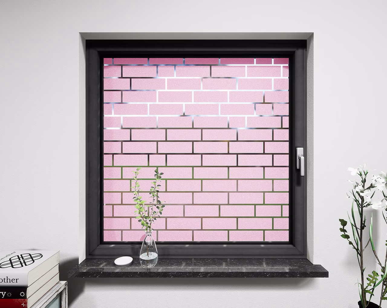 Glasdekor Ziegelsteinmauer pastell rosa matt