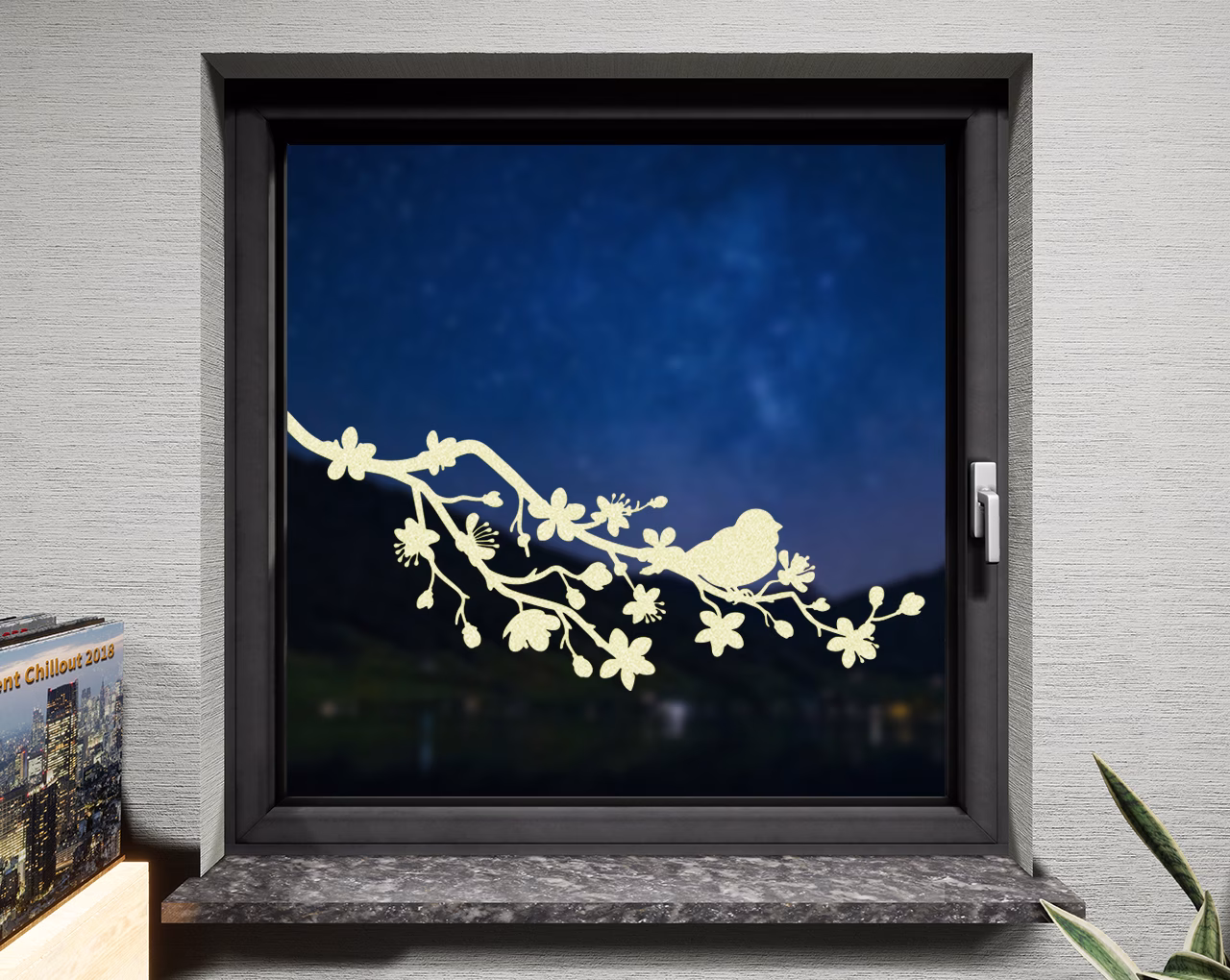 Fenstertattoo Kirschblüten pastell gelb matt