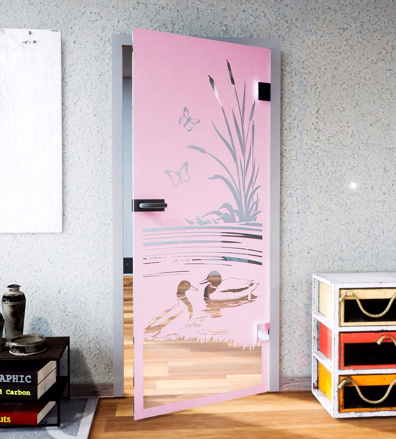 Glasdekor Entenpaar pastell rosa matt
