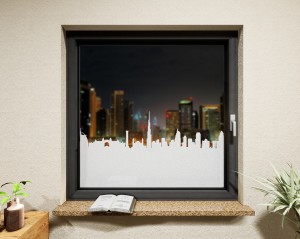 Glasdekor Skyline Dubai weiß matt