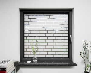 Glasdekor Ziegelsteinmauer weiß matt