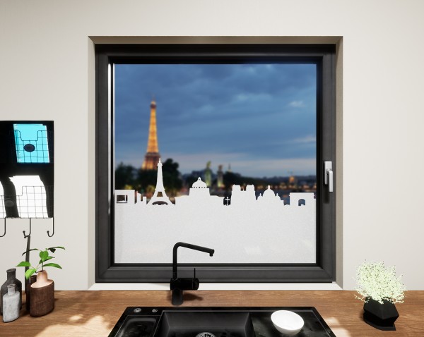 Glasdekor für Fenster, Skyline Paris