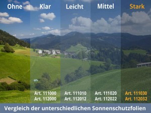 Tönungsvergleich unterschiedlicher Sonnenschutzfolien