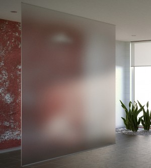 Sichtschutzfolie Ätzglasdesign weiß matt auf einer Glaswand