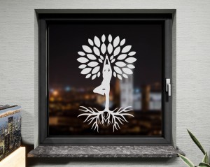 Fenstertattoo Yogabaum weiß matt