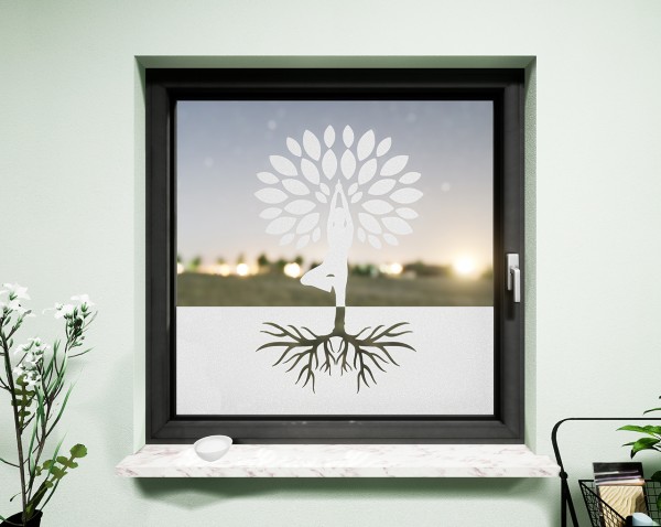 Glasdekor für Fenster, Yogabaum