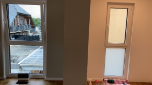 Sichtschutz Fensterfolie im Sandstrahldesign weiß matt